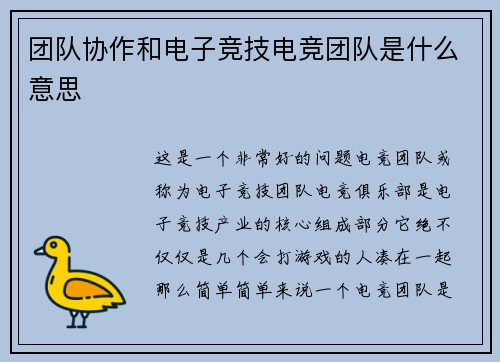 团队协作和电子竞技电竞团队是什么意思